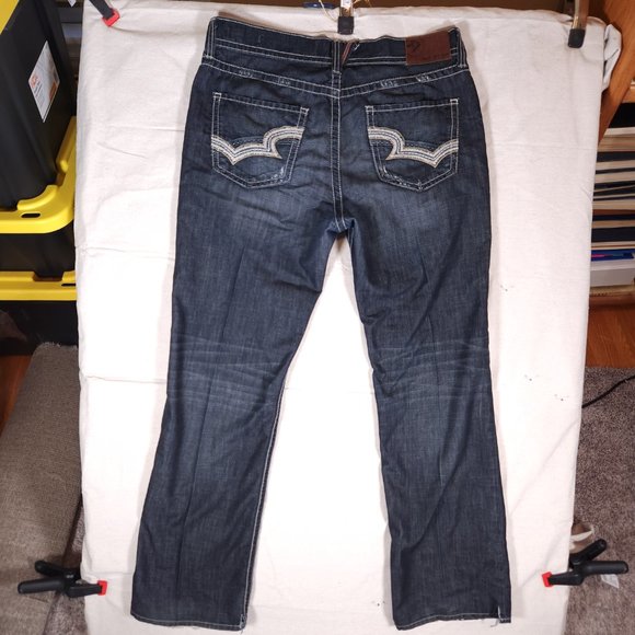 Big Star Blue Jeans Mens 38L Pioneer Boot Distressed Arcuates Stitching USA - Picture 2 of 16